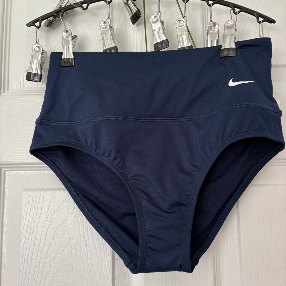 NWT Nike Navy High-Waist Swim Bottom with White Logo